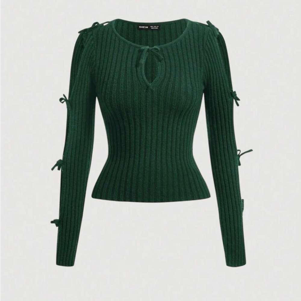 Green Ribbed Knit Top